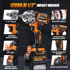 MAGSEN 1/2" Cordless Impact Wrench, 900Ft-lbs (1200N.m) Brushless High Torque Impact Gun,3800RPM,3 Variable Speeds,LED Light,2x4000mAh Battery, 5 Sockets,Electric Impact Gun for Car/Mower/Pickup