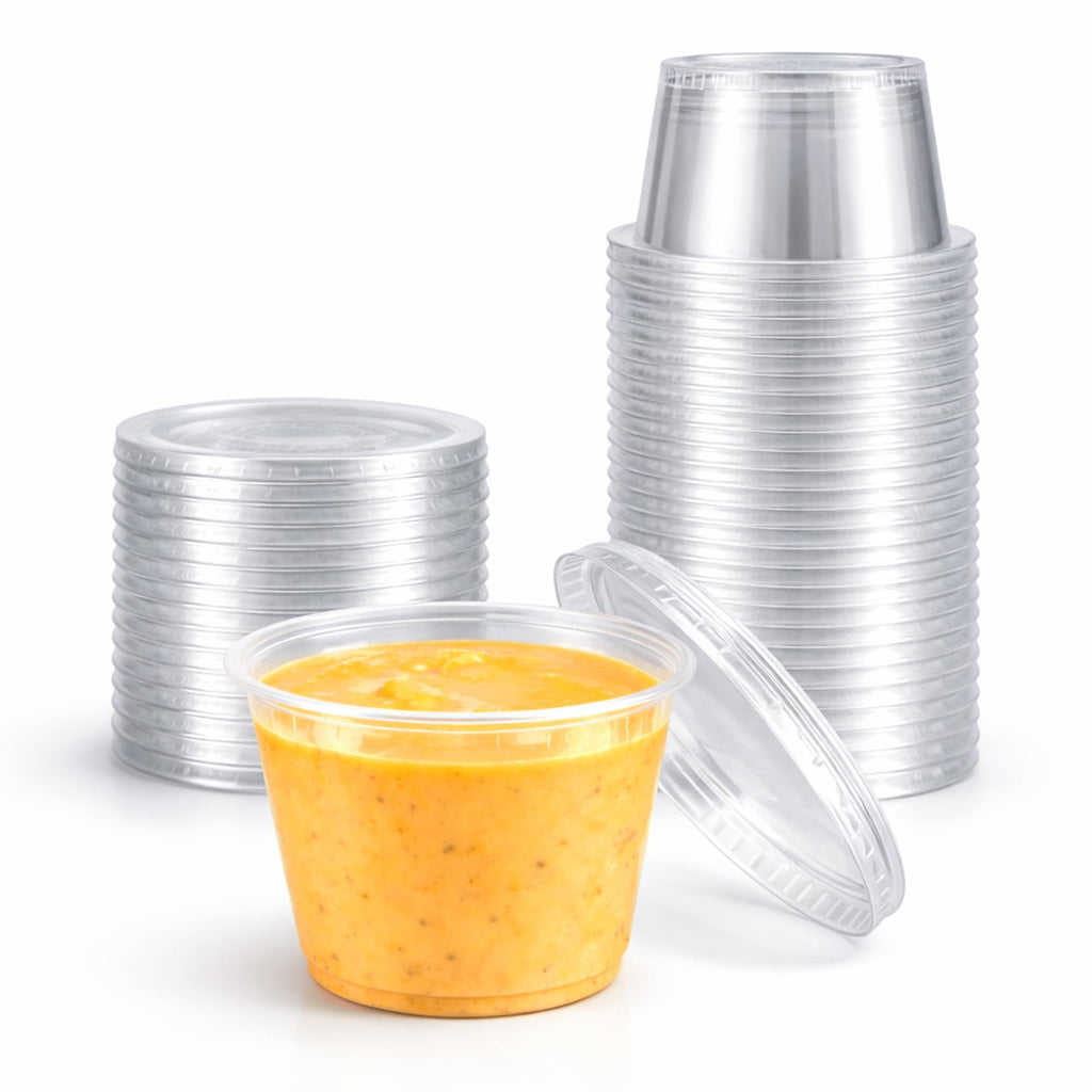 5.5 oz Clear Plastic Souffle Cups, BPA Free Portion Cups with Lids, 50 Sets