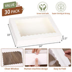 TOMNK 30pcs Cookie Boxes, 14x10x2.5 Inch Large Treat Boxes with Window for Treats, Pies, Chocolate Strawberries Muffins, Donuts, Dessert