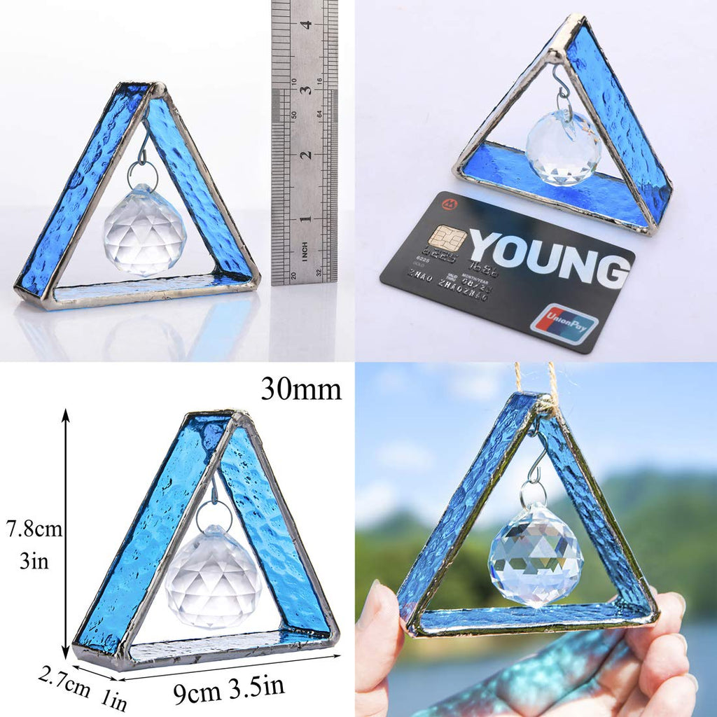 Blue Stained Glass Pyramid Suncatcher Hanging Ornament Window Decor