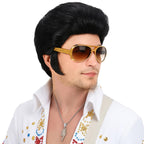 Bettecos 4pcs Set 50s Rock Wig with Sunglasses and Necklace for Men Singer Rocker Costume Wigs for Cosplay Halloween Party (Adults)