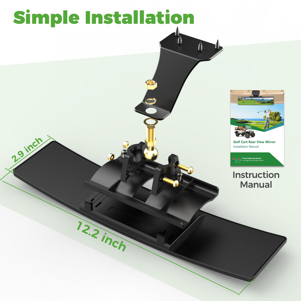 10L0L Universal Golf Cart Mirrors, Adjustable Panoramic Rear View Mirror Rotatable 270 Rotation Wide Angle Full Rearview for EZGO Club Car Yamaha Golf Cart (Anti-Glare)