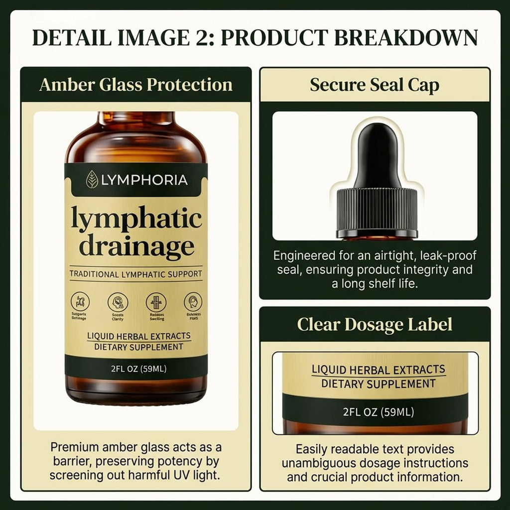 Lymphoria Lymphatic Drainage Drops, Lymphatic System Support, Immune System, Natural Herbal Blends, Vegan & Non-GMO