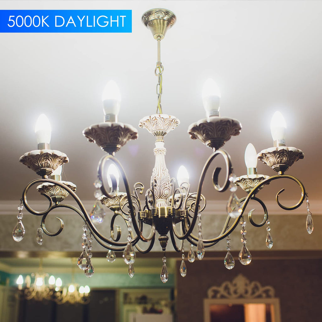 Energetic E12 LED Candelabra Light Bulbs 5.5W (60 Watt Equivalent), 5000K Daylight, 600LM Chandelier Light Bulbs, B11 Candle Bulbs for Ceiling Fan, CA 80 Recessed Can Light, Non-Dimmable, Pack of 12