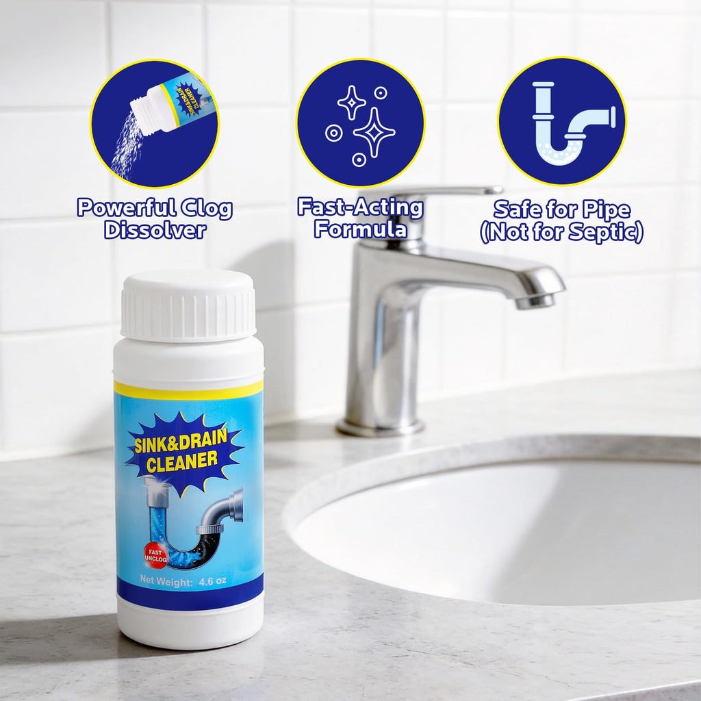 Sink and Drain Cleaner Powder for Kitchen and Bathroom Sinks Shower Tub - Drain Clog Remover Unclogging Cleaner for Daily Cleaning (4 Pack)