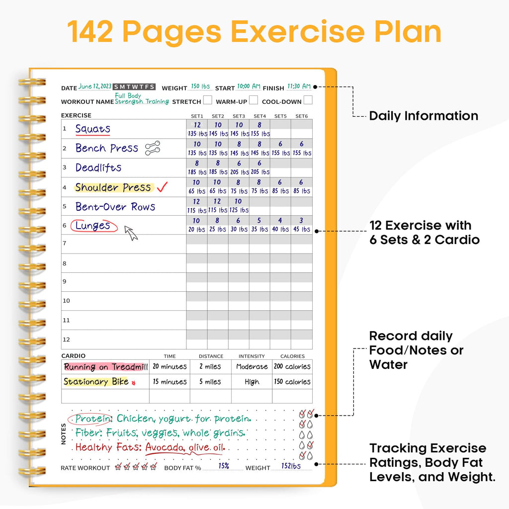 Fitness Workout Journal for Women & Men, A5(5.5" x 8.6") Workout Log Book Planner for Tracking, Progress, and Achieving Your Wellness Goals-Yellow