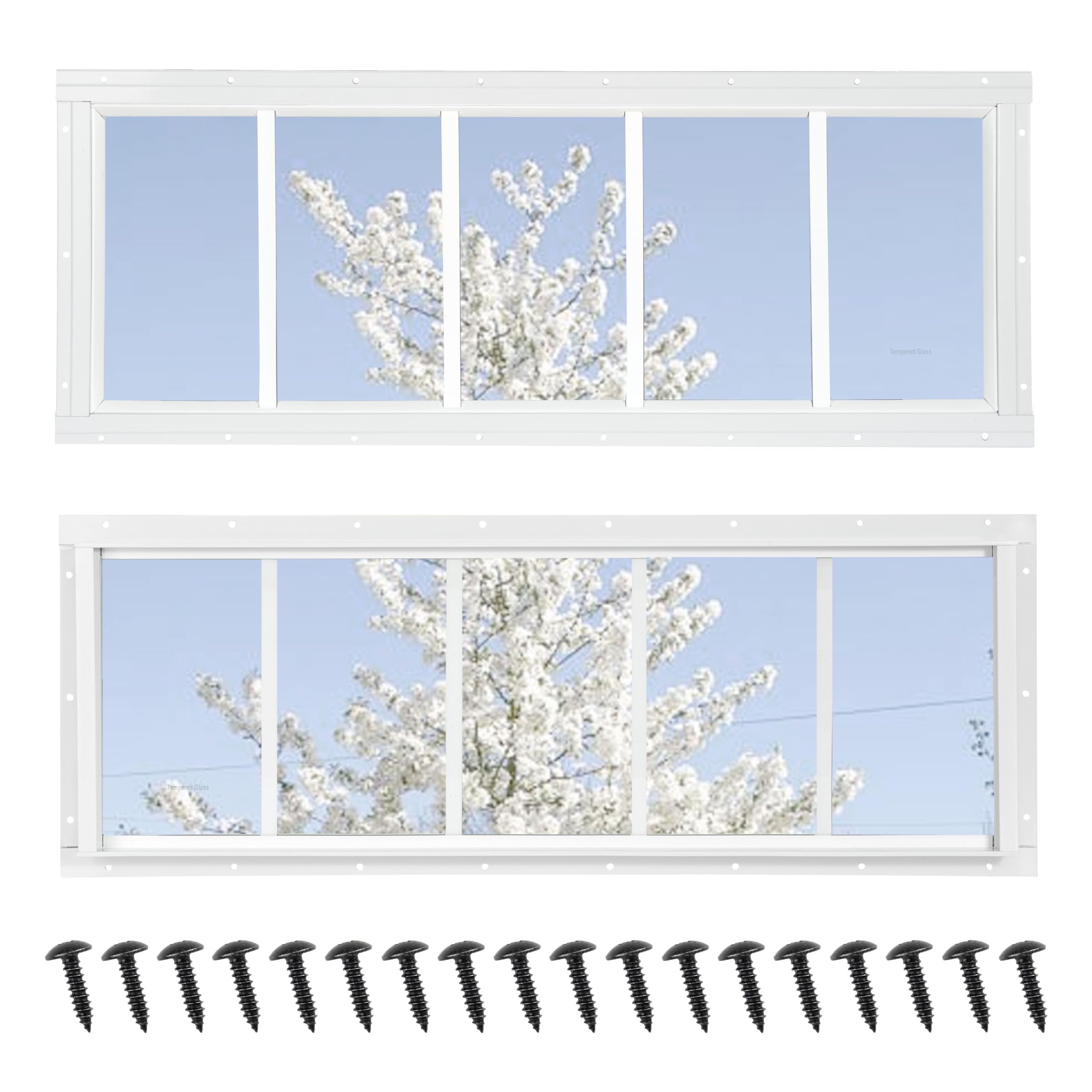 NOTASA Shed Windows 2 Pack, Fixed Transom Windows 10" x 29" with Tempered Glass, Garage Doors Window for Shed, Chicken Coop, Playhouse, Household (White)
