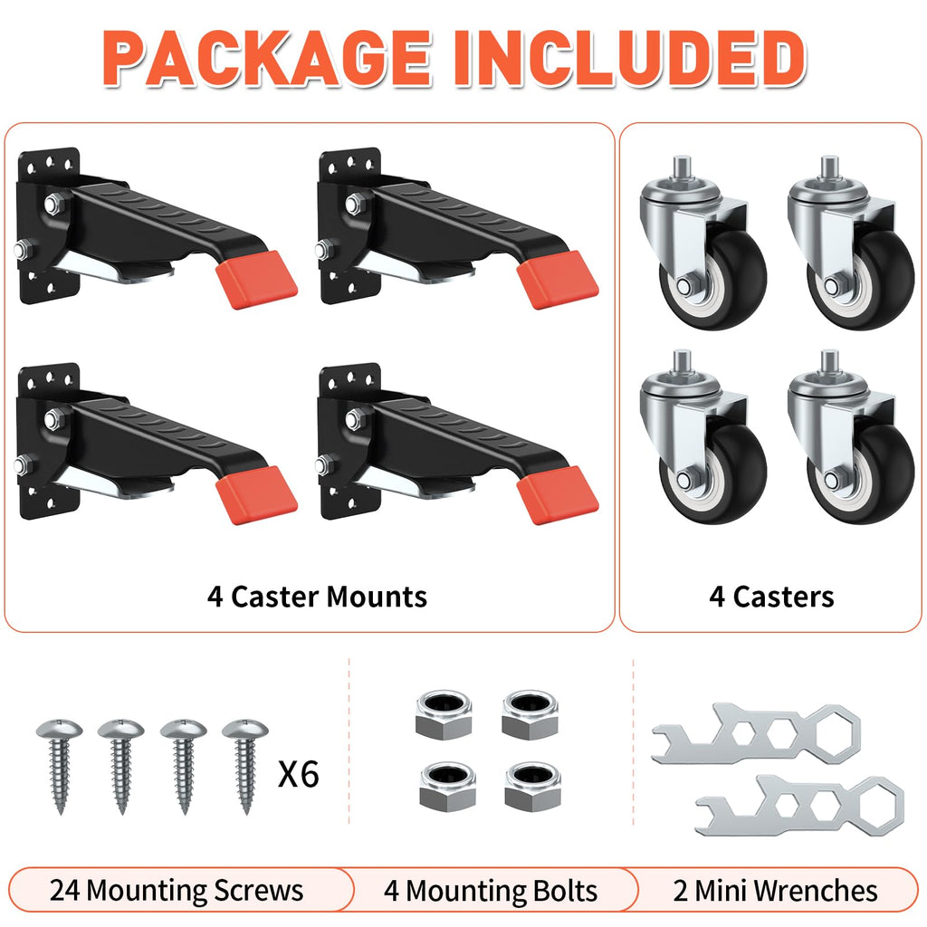 SPACEKEEPER Workbench Casters kit 660 Lbs - Retractable Casters Heavy Duty Bench Caster Wheels Designed for Workbenches Machinery & Tables, 4 Pack