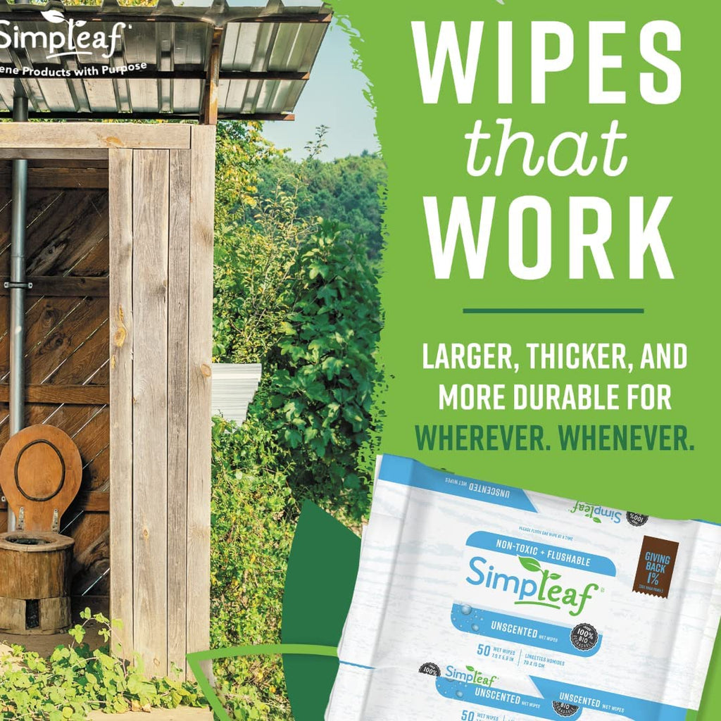 Simpleaf Flushable Wet Wipes Unscented | Plastic Free, Paraben & Alcohol Free | Hypoallergenic & Safe for Sensitive Skin | Soothing Aloe Formula | Adult Toilet Wipes (12 x 50 Counts Pack) 600 Counts