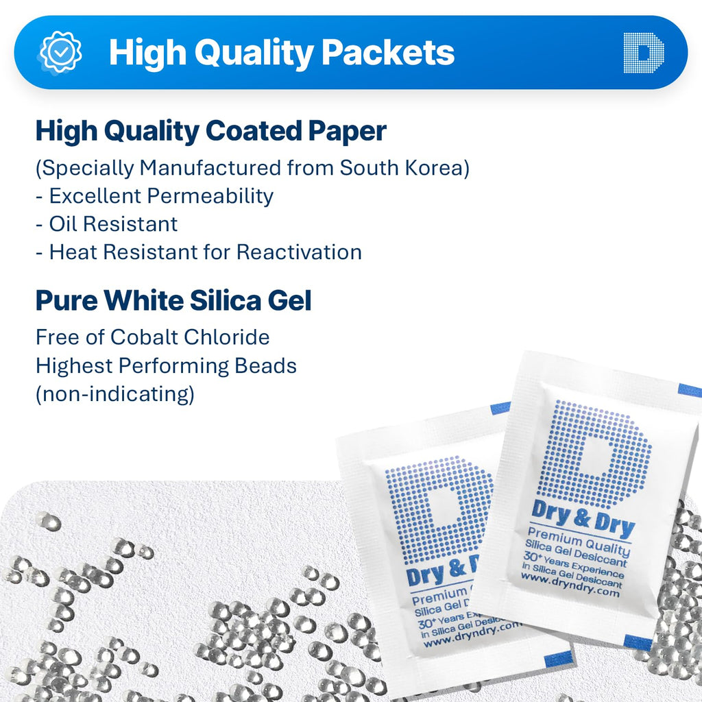 Dry & Dry 5 Gram [30 Packets] Silica Gel Packets Silica Gel Desiccants, Silica Gel Packs - Rechargeable Moisture Absorbers for Food Storage, Electronics, 3D Filament & Safes