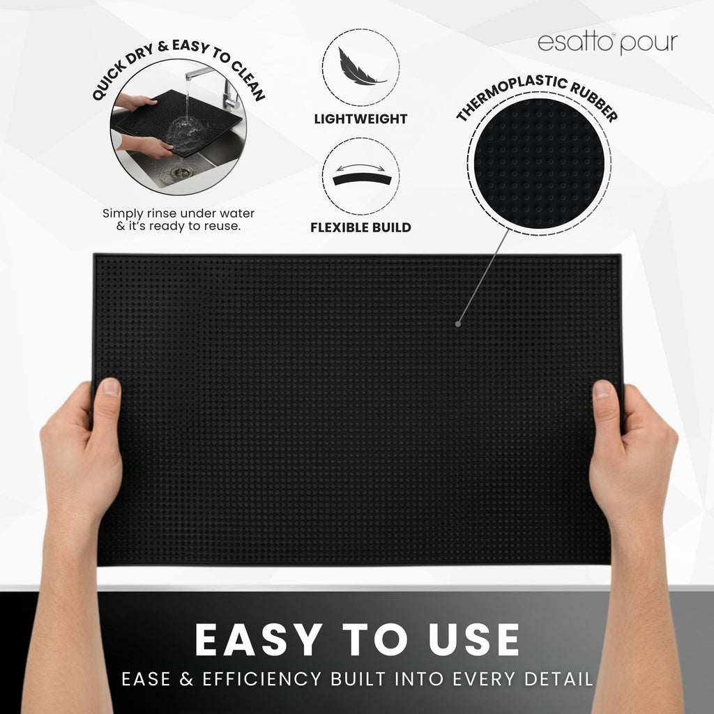 Professional Service Mat 18” x 12” - Bar Mats for Countertop, Non-Slip Rubber Bar Mat - Easy to Clean, Quick Dry Spill-Free, Odor-Free - Heavy Duty PVC Rubberized Mat for Home Bartending (2)