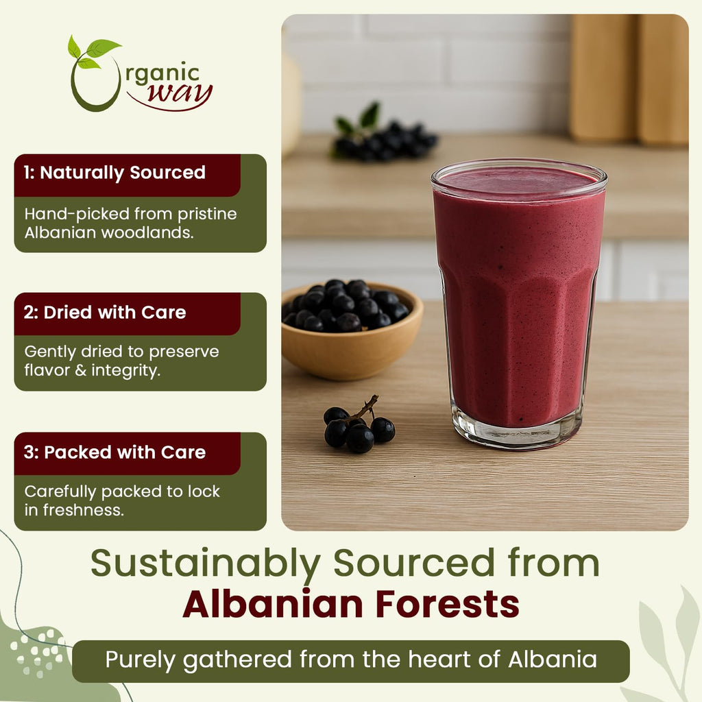 Organic Way Chokeberries Fruit/Aronia Berry Powder - European Wild-Harvest | Organic & Kosher Certified | Non GMO & Gluten Free | USDA Certified | Origin - Albania (8 Oz)
