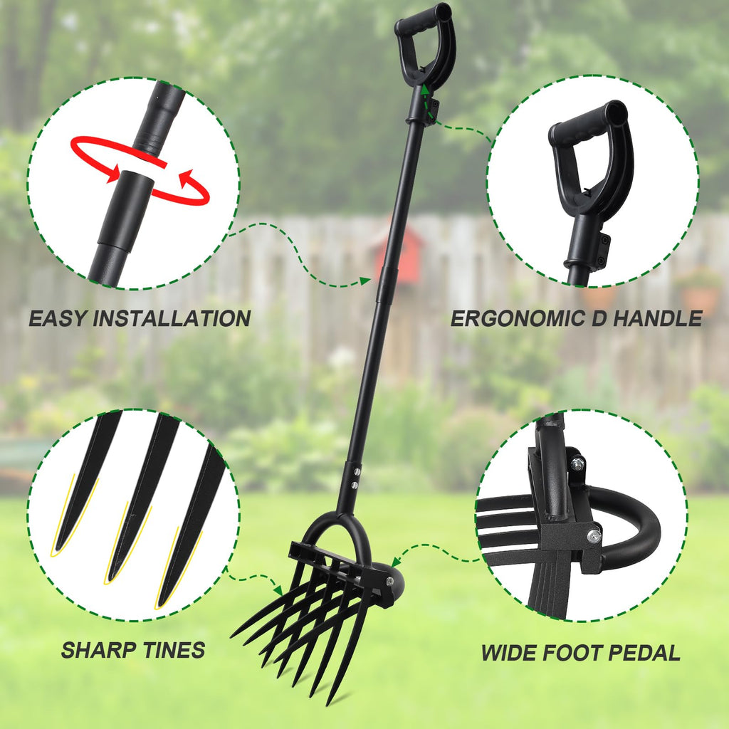 REILEIHODE Broad Fork Garden Tool, 63" Heavy Duty Broadfork Hand Tiller with Double 5+4 Sharp Tines, Garden Pitchfork with Ergonomic D-Shaped Handle, Spading Dig