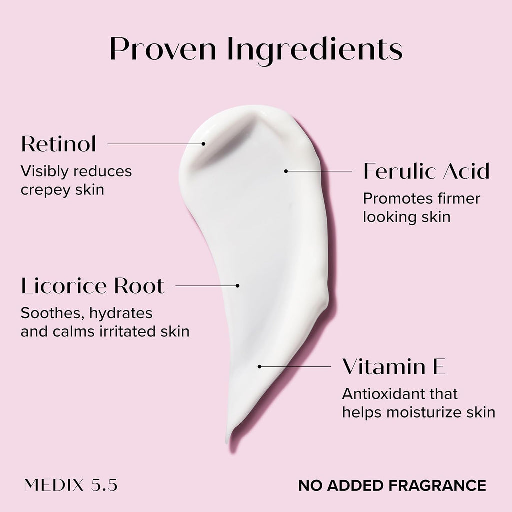 MEDIX Fragrance Free Retinol Face Moisturizer & Body Lotion Crepey Skin Care Treatment | Anti Aging Firming Retinol Cream For Face Targets Loose Crepe Skin, Wrinkles, & Fine Lines, 15 Fl Oz