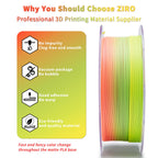 ZIRO 3D Printer Filament, Faster Color Change Filament 1.75mm, Color Gradient Material, No-Shine Rainbow PLA, Dimensional Accuracy +/- 0.03mm, Fit Most FDM Printer 1KG Spool, Tropical (Matte)