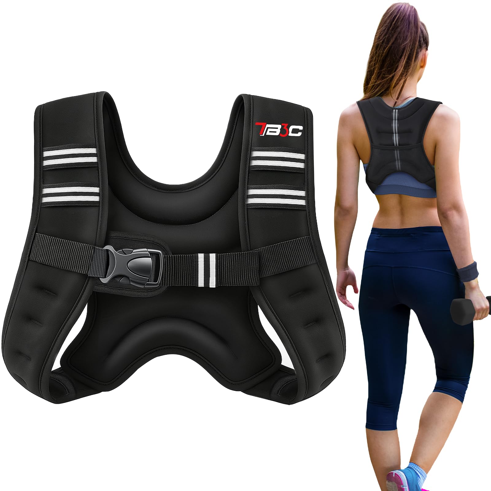 TB3C Weighted Vest Woman, 6 LB Womens Weight Vest for Walking, Strength Training Weight Vests for Men, Reflective Stripe Fitness Vest for Workout Running Jogging