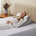 Bedluxe Wedge Pillow Headboard, 3PCS Orthopedic Bed Wedge Pillows Set for After Surgery, Adjustable Pillow Wedge for Acid Reflux&Back Pain Relief, Sleeping, Back Pillow for Bed Sitting Up, White/Grey