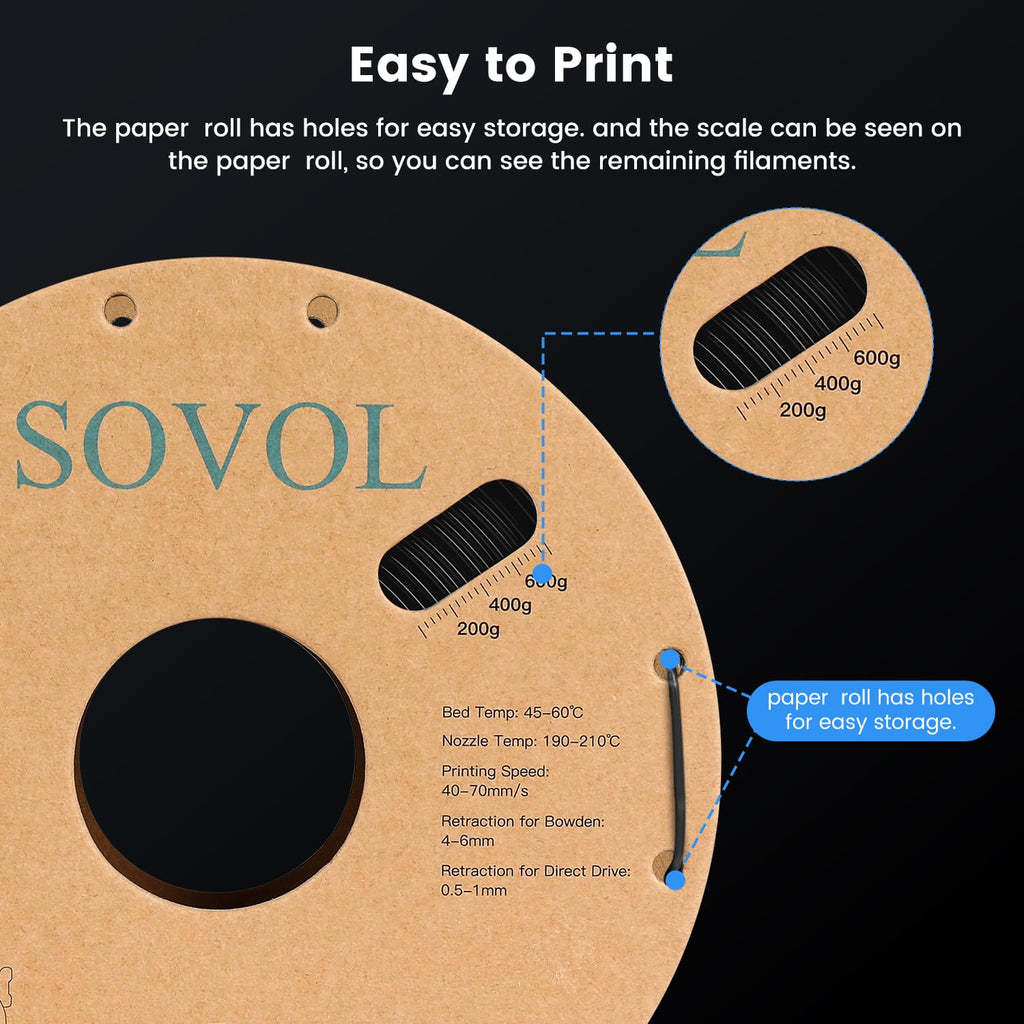 Sovol 3D Printer PETG Filament 2kg (4.4 lbs) Spool Printing Materials, Wiring Tightness, Dimensional Accuracy +/- 0.03 mm, 1.75 mm, Black + White