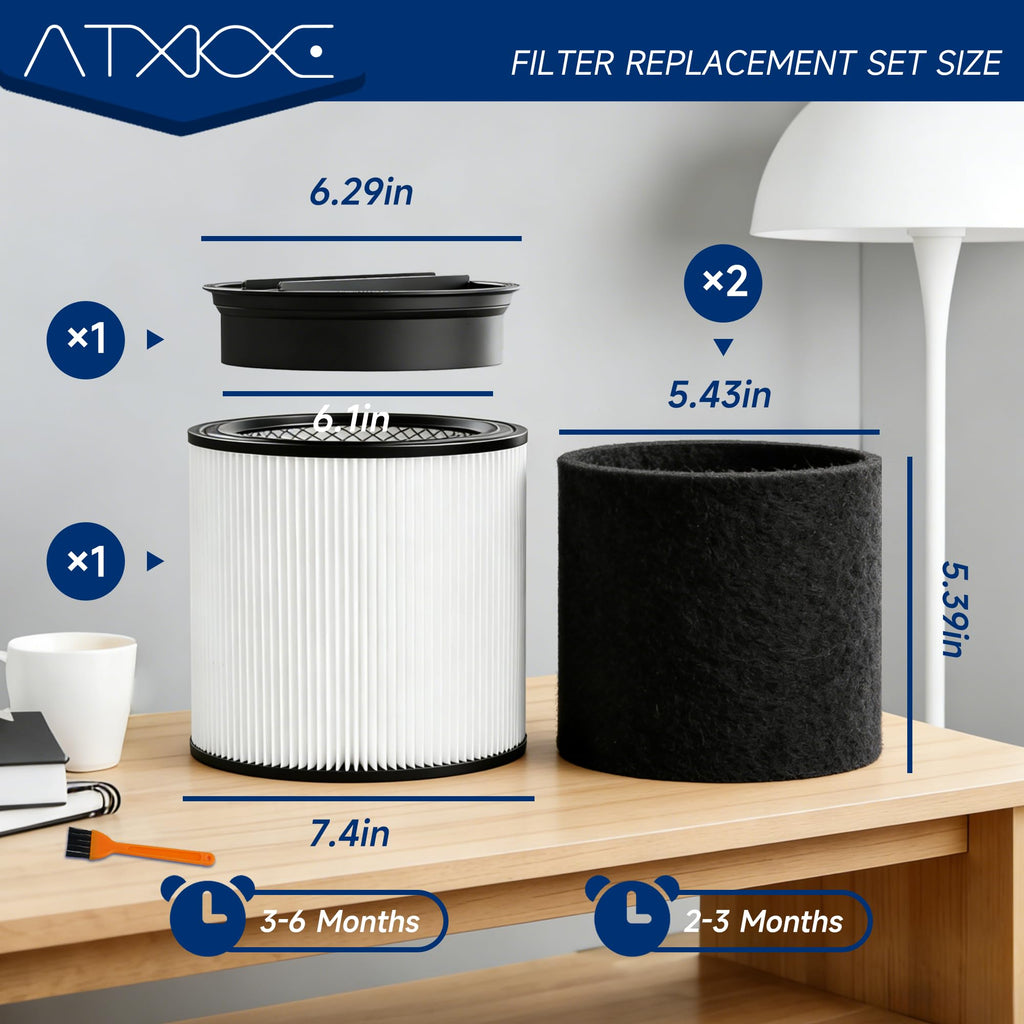 90304 Replacement Filter, 90585 Foam Sleeve Compatible with shopvac filter 90304 90350 90333 90585, Fits Most 5 Gallon and Above Wet Dry Vacuum Cleaner (1 Filters+1 Lid+2 Foam Sleeve Filter+1 Brush)