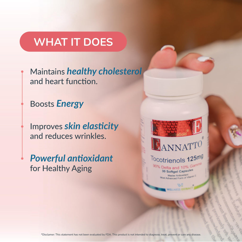 WELLNESS EXTRACT Eannatto Tocotrienols Vitamin E Supplements Tocopherol Free, Non-GMO, Gluten Free & Antioxidant (125MG 30 Softgels)