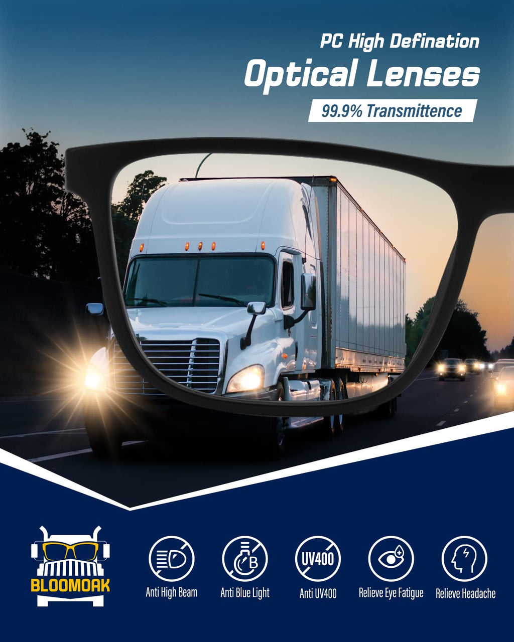 B BLOOMOAK Clear Night Driving Glasses, Anti-Glare Night Vision Glasses with AR Coating, Lightweight PC Lenses for Men Women
