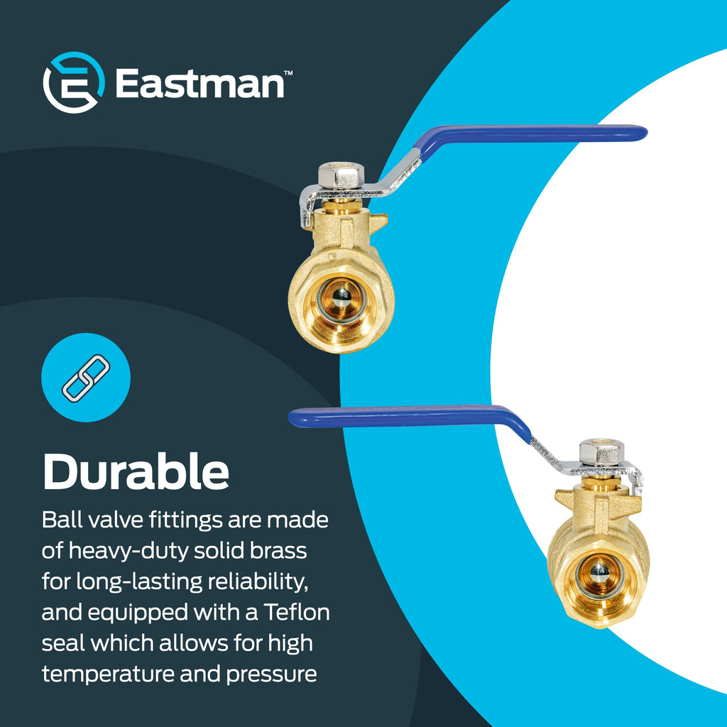 Eastman 1/2 Inch IPS Heavy Duty Full Port Ball Valve, Brass Plumbing Fitting, 20045LF