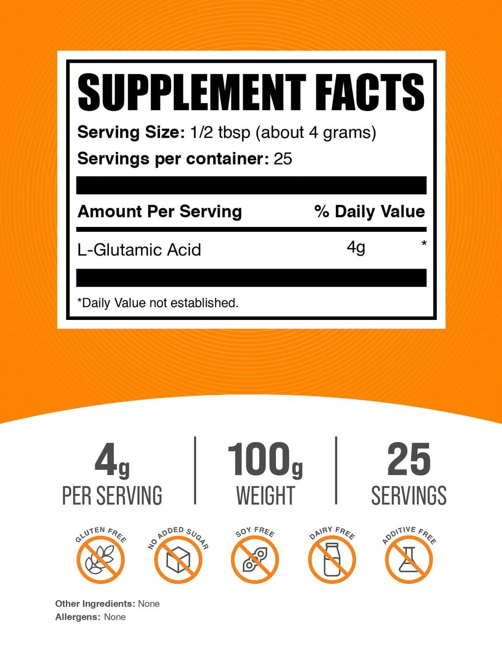 BulkSupplements.com L-Glutamic Acid Powder - Glutamate Supplement, Amino Acid Supplement - Unflavored & Gluten Free, 4g per Serving, 100g (3.5 oz) (Pack of 1)