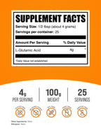 BulkSupplements.com L-Glutamic Acid Powder - Glutamate Supplement, Amino Acid Supplement - Unflavored & Gluten Free, 4g per Serving, 100g (3.5 oz) (Pack of 1)