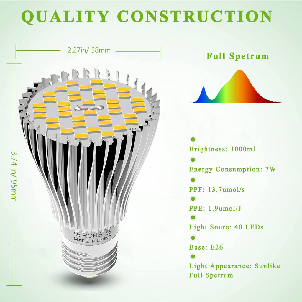 MILYN 2 Pack LED Grow Light Bulb, 30W Full Spectrum Plant Light Bulb Warm LED Grow Lights for Indoor Plants Vegetables, Flowers, Houseplants and Seedlings, E26 Lamp for Greenhouse, Garden, Hydroponic