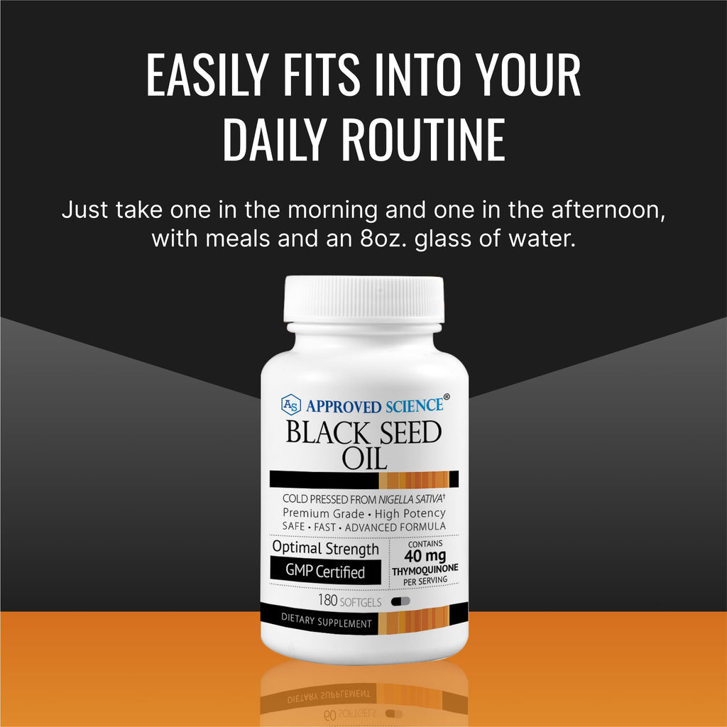 Approved Science Black Seed Oil - Cold Pressed Nigella Sativa - Boost Immunity, Respiratory, Cognitive, and Digestive Health - 2% Thymoquinone - 1 Bottle - 180 Softgels - Made in The USA