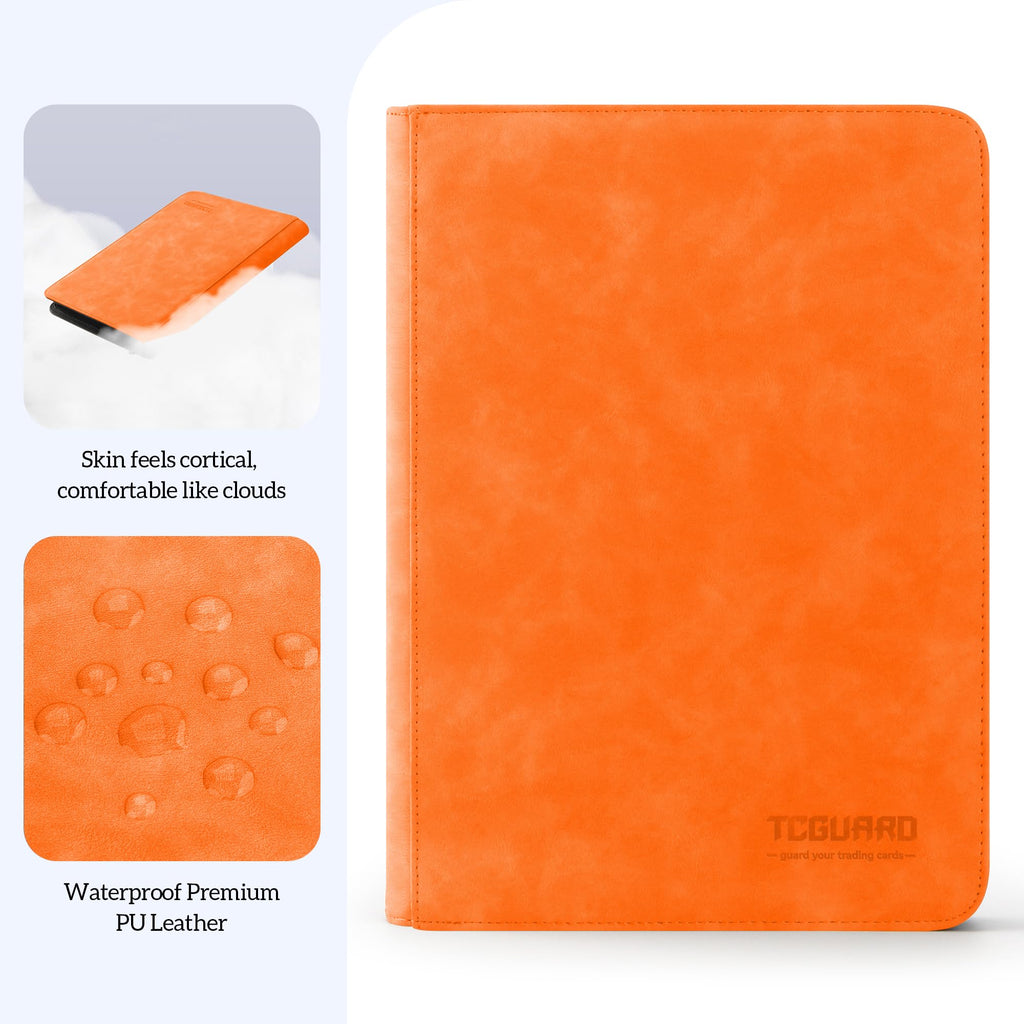 TCGUARD Trading Card Binder, 9 Side Loading Pocket Card Album Hold Up to 540 Cards, Zipper Binder for Cards Collection, TCG Card Holder for Game Card, Sports Card, Yugioh, MTG etc. (Orange 9)