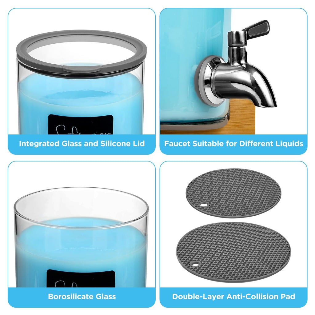 Spreccio Glass Laundry Detergent Dispenser with Holder,1.1 Gallon Laundry Liquid Dispensers with Stainless-Steel Tap,Large Glass Fabric Softener Containers with Stand for Laundry Room Organization