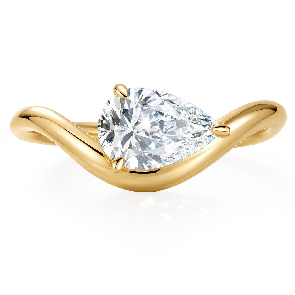 ASHINE 14K Gold Plated Teardrop Solitaire Engagement Ring for Women, Chunky Wavy Cubic Zirconia Wedding Band & Promise Rings for Her Pinky Ring (Gold 5)