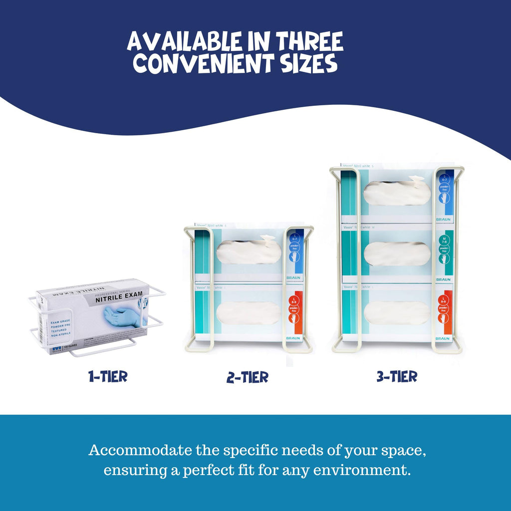 Glove Box Holder Wall Mount Dispenser for 2 Boxes, Powder Coated Metal Rack for Disposable Gloves and Tissue, Organizer for Kitchen, Lab, Garage, Hardware Included, White - Safety Supply Mart