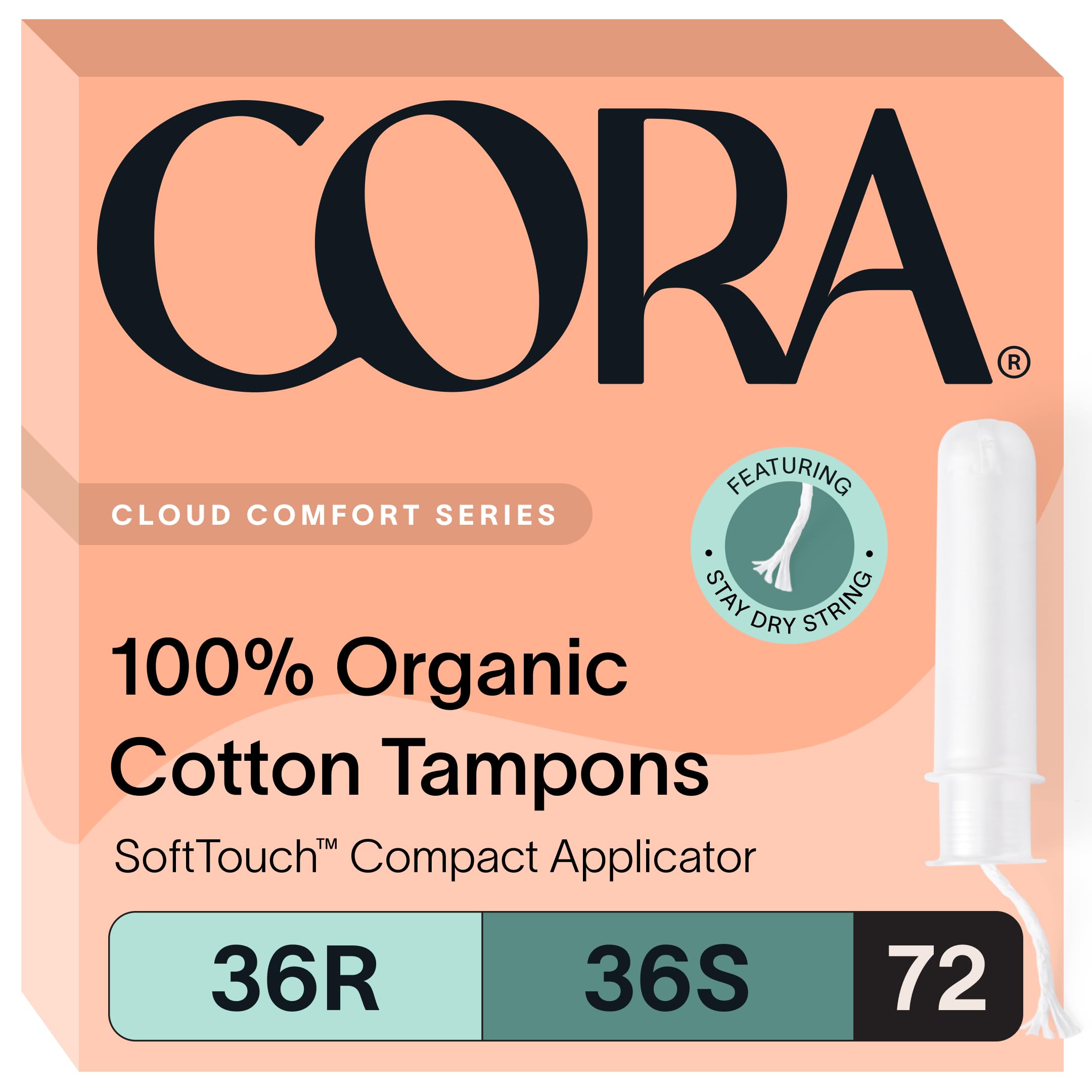 Cora Organic Cotton Tampons Multipack (36 Regular, 36 Super Tampons)