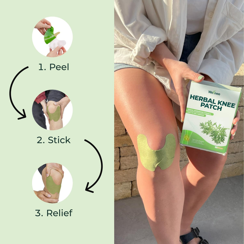 Wellnee Original Herbal Knee Patch - Wellknee Plaster for Knee Support & Muscle Pain - Maximum Strength for a Temporary Relief - Adhesive Heat Patches Made with Natural Herbs for Wellness (30 Pads)