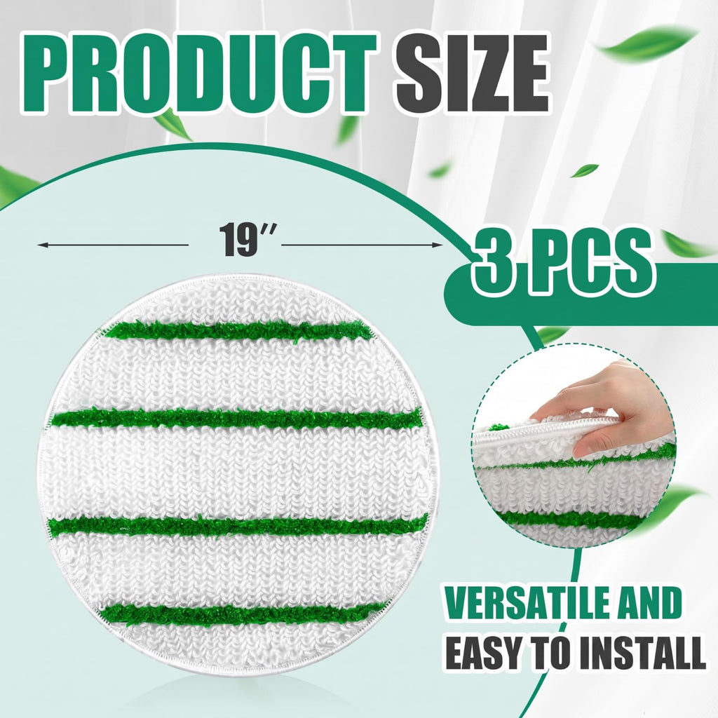 Tioncy 3 Pcs 19 Inches Synthetic Carpet Bonnet Scrubber Brush Carpet Bonnets Pads Commercial Grade Rug Scrubber Abrasion and Absorbency with Cleaning Strips