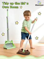 28'' Kids Mini Broom with Dustpan & Mop Set - Toddler Cleaning Toy, Toddler Household Helper, Parent-Child Interactive Play Cleaning Tool, Cute Cartoon Design, Small Safe Corner Broom (Green)