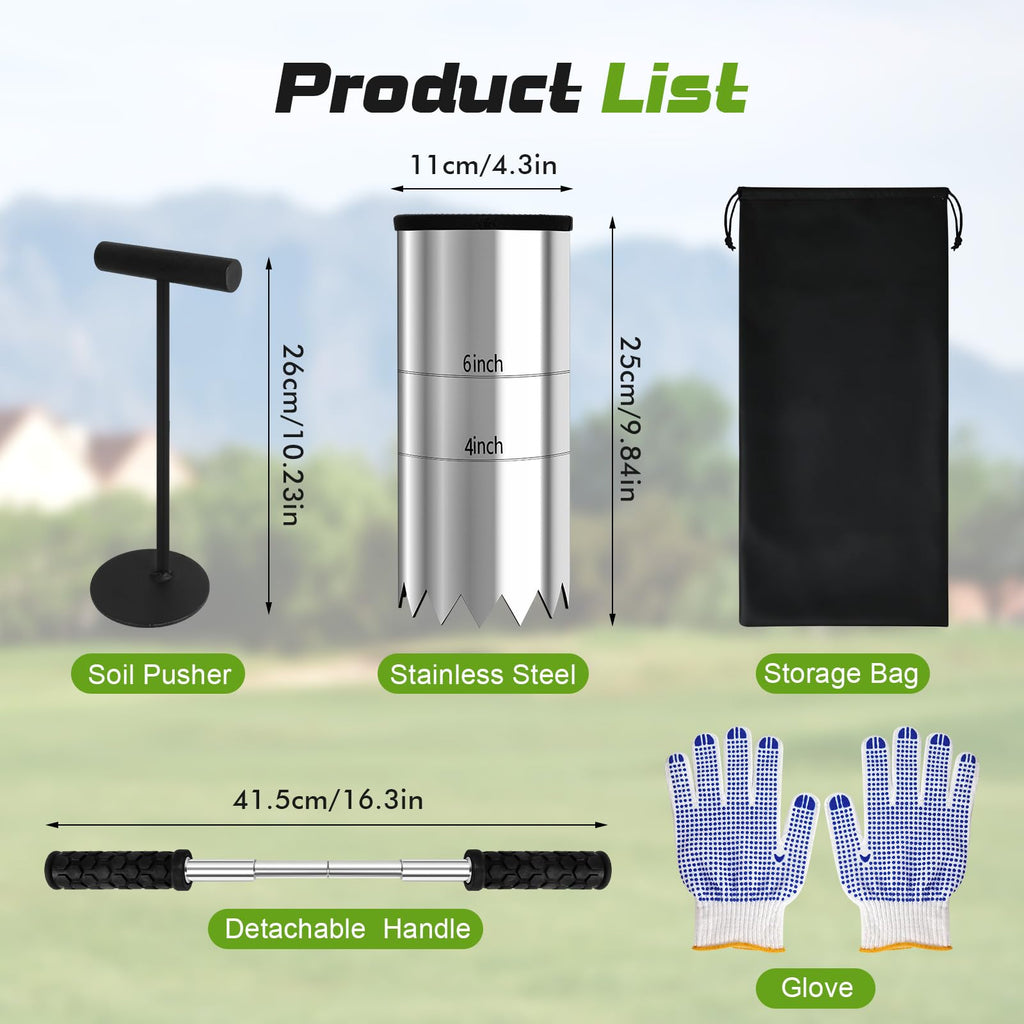 Somivrusa Portable Golf Hole Cutter 4" & 6" Golf Cup Digger, USGA-Standard Detachable Handle Stainless Steel Hole Digger for Backyard, Garden & Outdoor Golf Putting