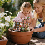 Landoraloria Miniature 8 Pcs Mini Garden Furniture, Fairy Garden Accessories Kit, Resin Figurines with Swing Set, Whimsical Theme, for Outdoor Patio, Yard, Lawn, or Desk