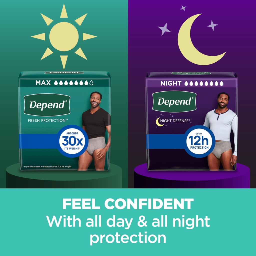 Depend Fresh Protection Adult Diapers, Incontinence Underwear for Men, Disposable, Maximum, Extra-Large, Grey, 68 Count (2 Packs of 34), Packaging May Vary