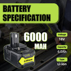 2Pack 6.0Ah Repacement for Ryobi 18V Battery with P117 Charger Compatible with Ryobi Battery 18V P102 P103 P104 P105 P107 P108 P109 Battery & Charger Kit