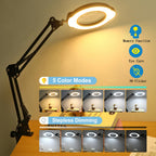 Upgrade 12X Magnifying Glass with Light and Stand, Real Glass Magnifying lamp, 5 Color Modes Stepless Dimmable,84LEDs Desk Lamp, Magnifier with Light Hands Free for Close Work, Reading Craft Repair