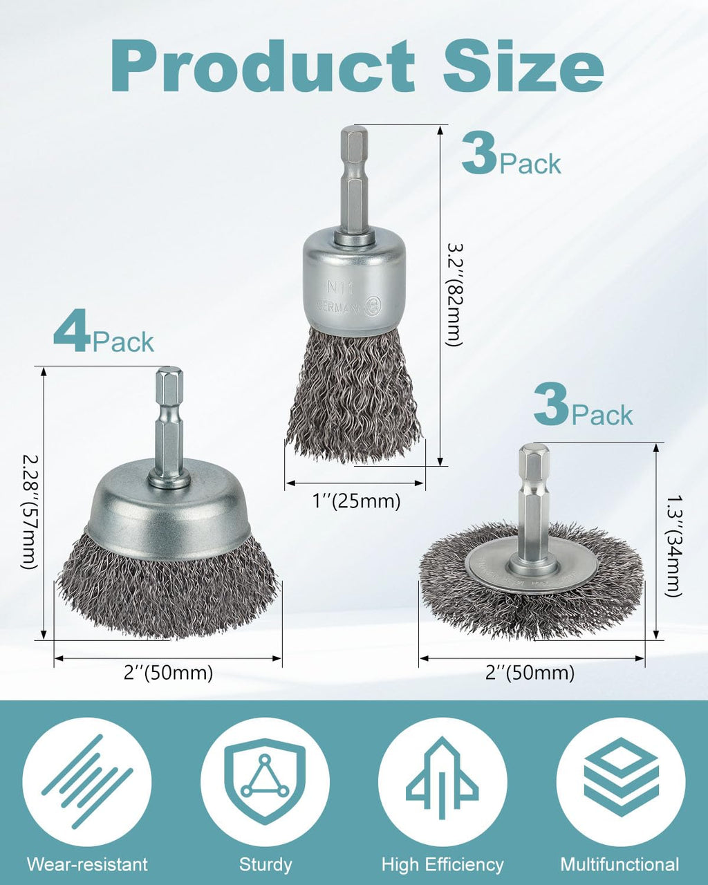 WENORA 10 Pcs Wire Brush for Drill, Coarse Carbon Steel Crimping Wire Wheel