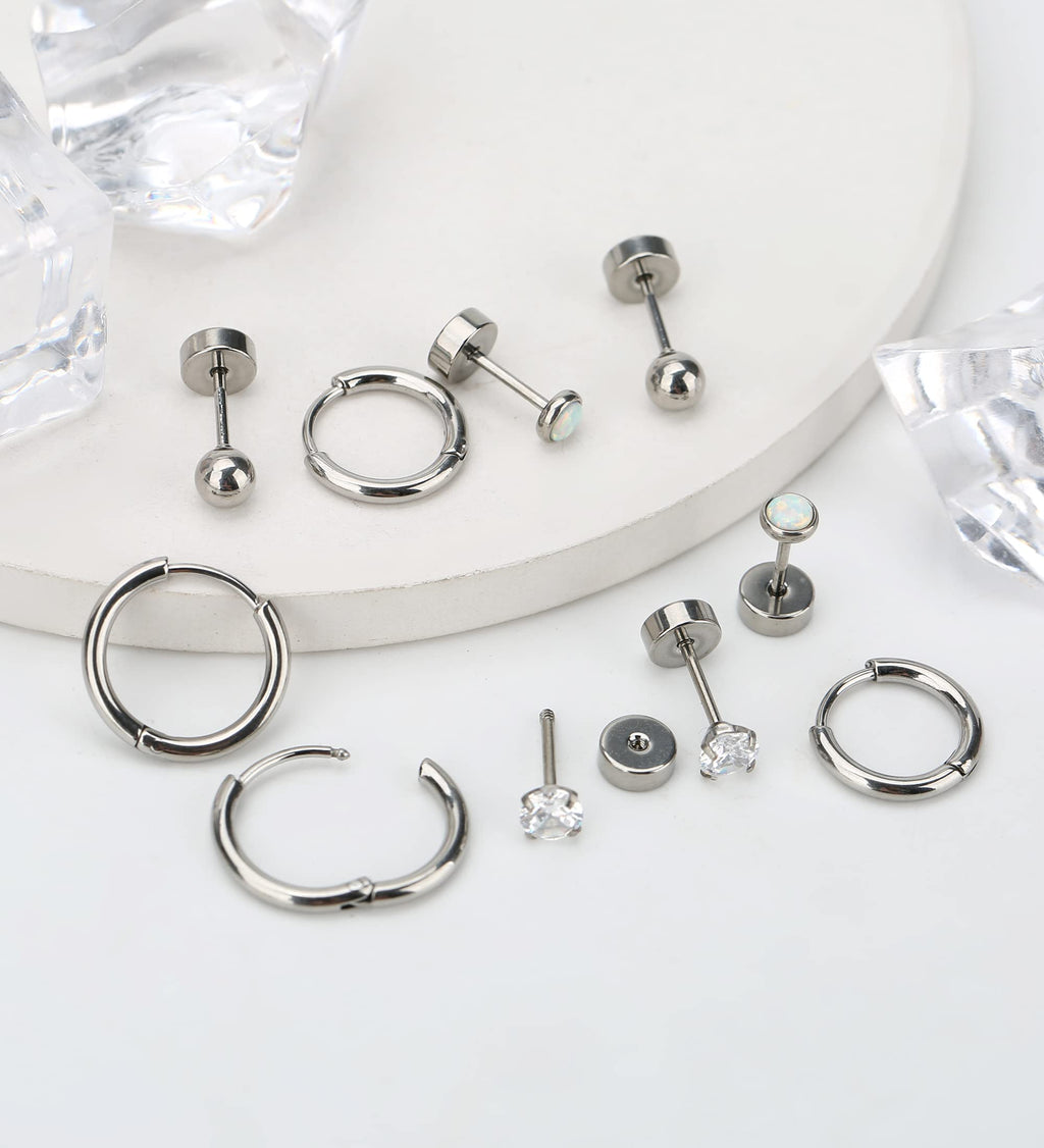 MJust G23 Titanium Earrings Set – Hypoallergenic Flat Back Studs & Hoops