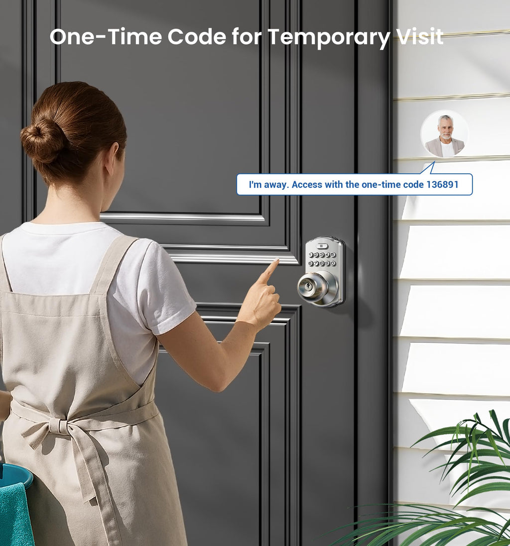 Veise KS03 Keypad Door Knob Lock, Keyless Entry Digital Lock with Handle, Electronic Smart Knob for Front Door & Bedroom, Easy Install, Auto Lock, Passage Mode, Anti-Peeping Password, Satin Nickel