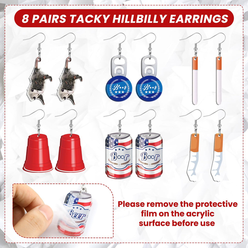Sureio 6 Pair Hillbilly Bash Earrings Acrylic Trash Jewelry for Women Novel