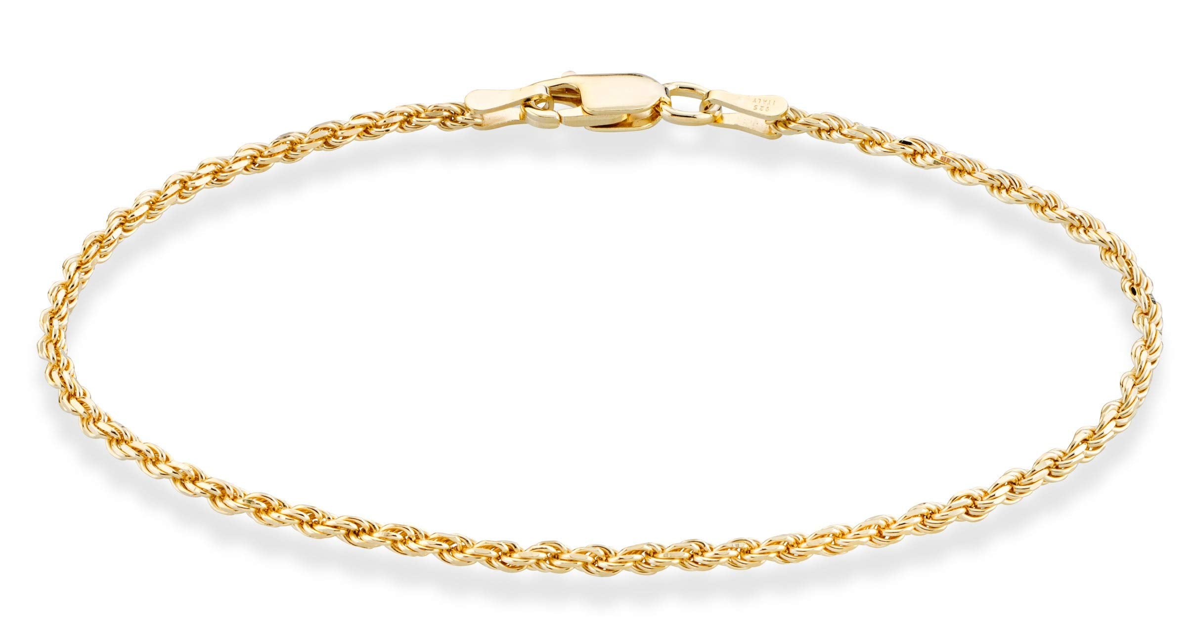 Miabella 18K Gold Plated 925 Sterling Silver Italian 2mm, 3mm Diamond-Cut Braided Rope Chain Anklet Ankle Bracelet for Women, 925 Made in Italy (width 2mm, Length 10 Inches)