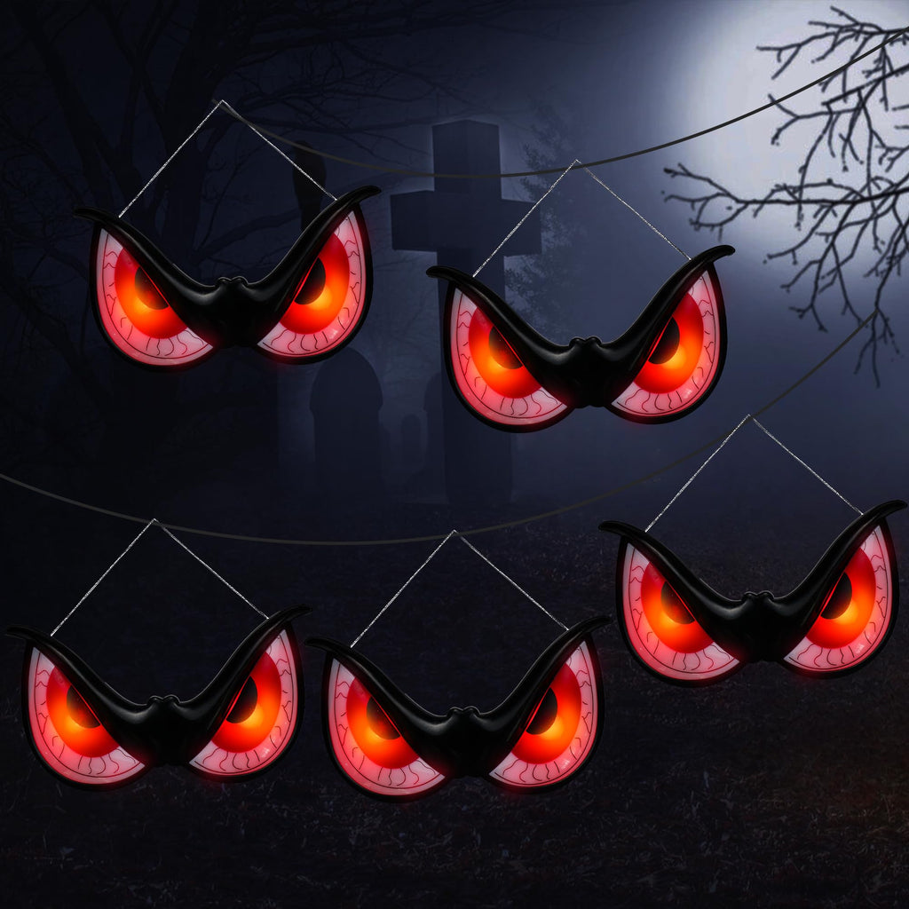 WBao Halloween Decorations Outdoor Flashing Spooky Halloween Eyes Lights, Realistic Glowing Eyes with 3 Light Modes & Timer, Waterproof Battery Operated Eyes for Windows, Trees, Graveyard Decor, 5Pack
