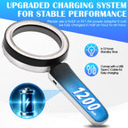 Magnus Opus 45X Magnifying Glass with Light, 4.6-Inch 1200mAh USB Rechargeable, 6 Color Modes for Low Vision Seniors, Reading, Jewelry & Coin Appraisal - Black Silver